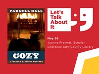 Cozy, May 26, Joanne Prewett scholar, Cherokee City-County Library